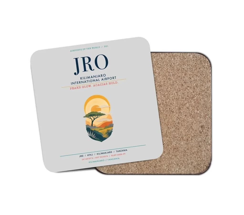 Kilimanjaro International Airport (JRO) design on light gray 1 piece coaster