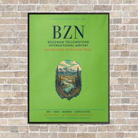 Thumbnail for Bozeman Yellowstone International Airport BZN vertical canvas print - framed - light green background