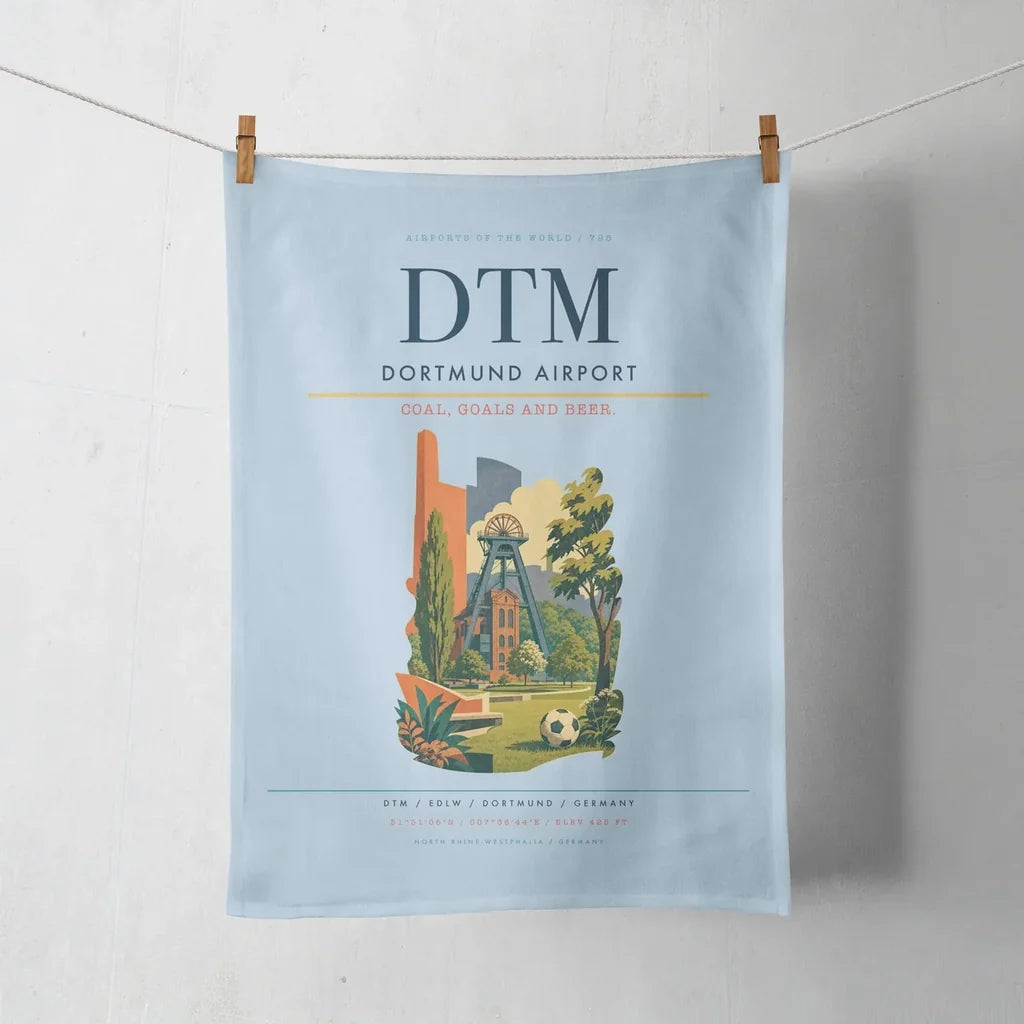 Dortmund Airport (DTM) design on light blue towel