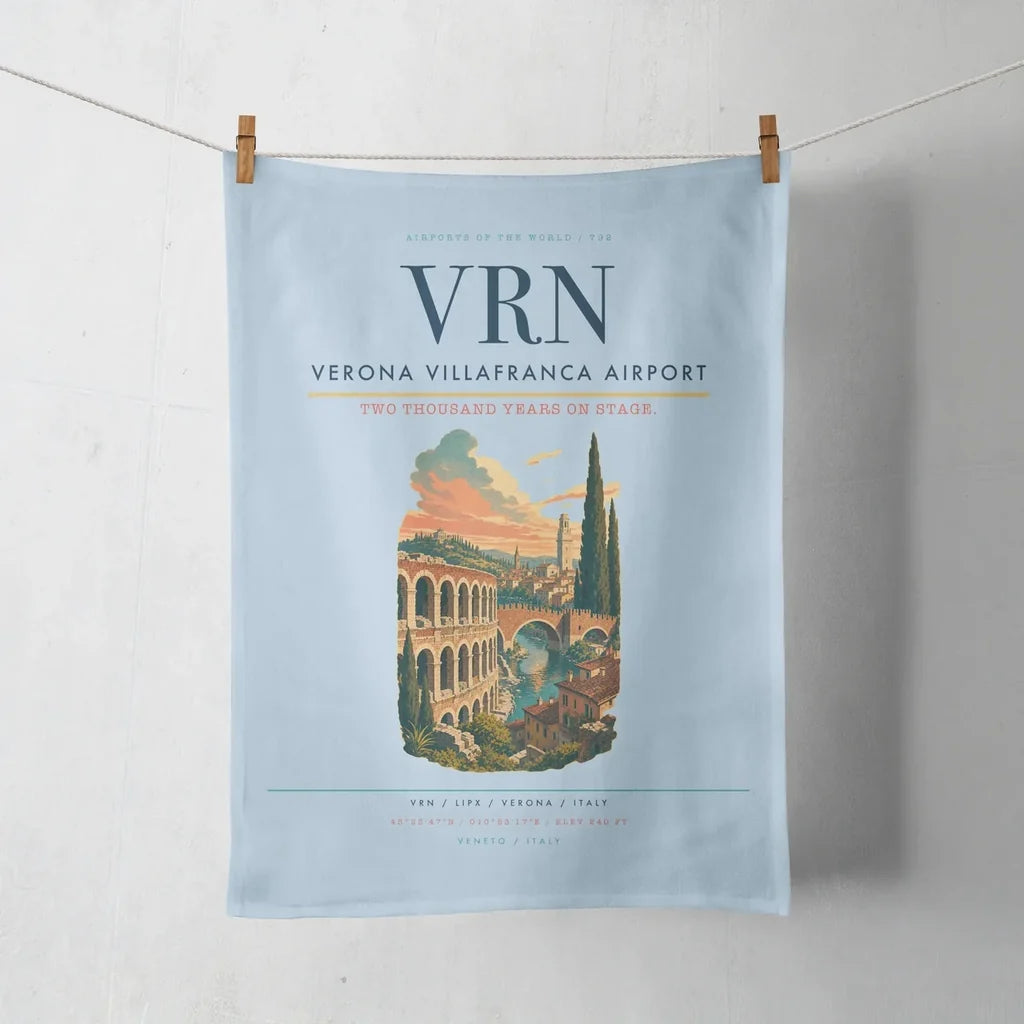 Verona Villafranca Airport (VRN) design on light blue towel
