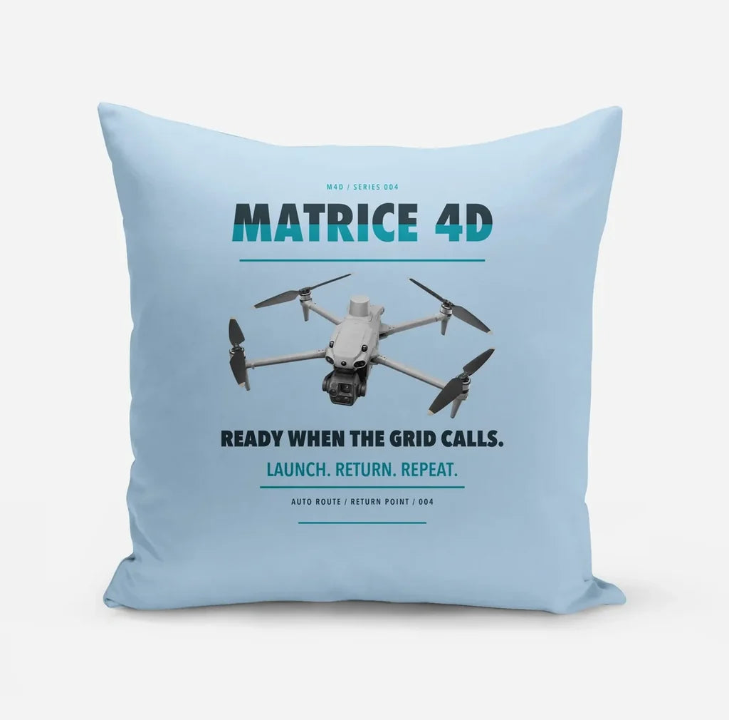 DJI Matrice 4D design on light blue pillow