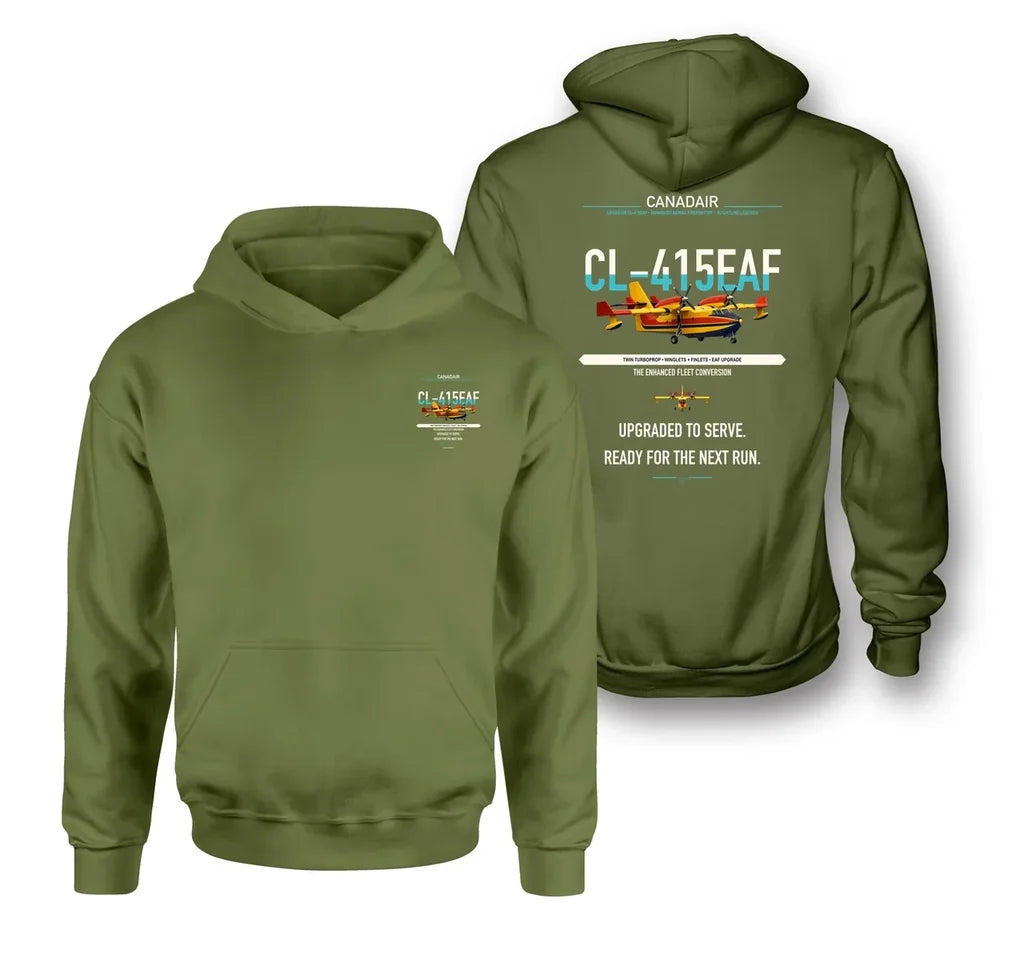 Canadair CL-415EAF design on green army double-side hoodie, double-side print