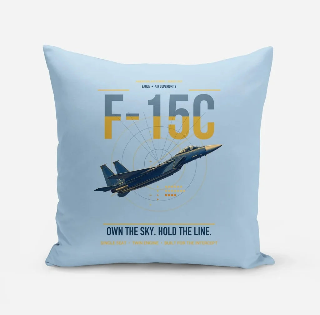 F-15C Eagle design on light blue pillow