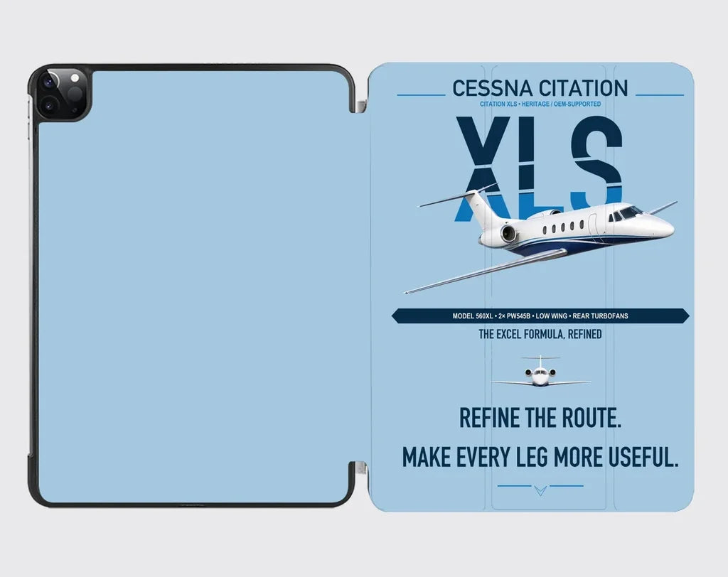 Cessna Citation XLS design on light blue ipad tablet case