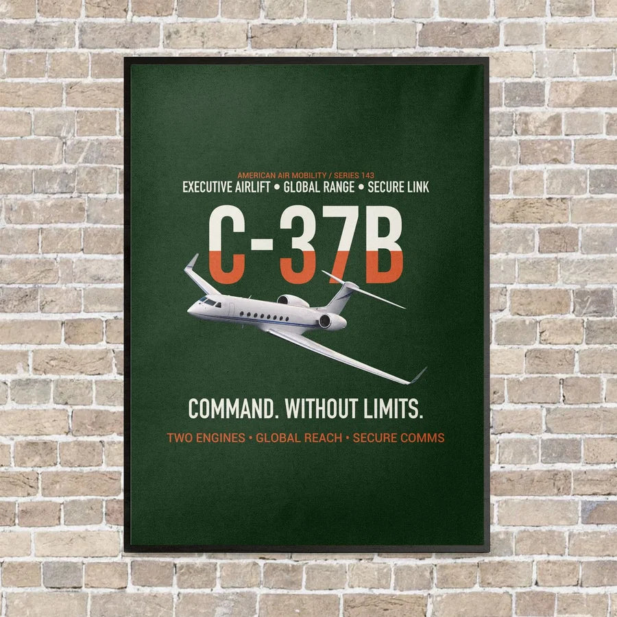 C-37B Global Command Link vertical canvas print - framed - dark green background