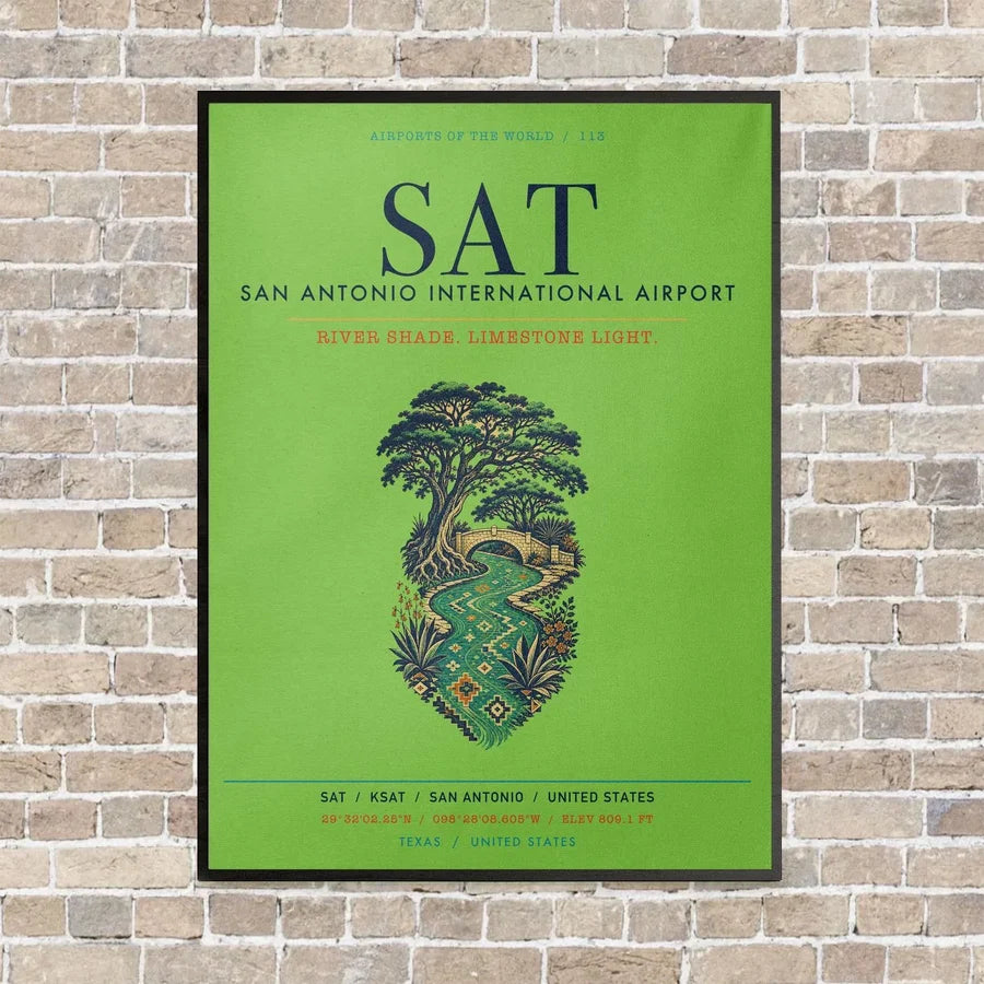 San Antonio International Airport SAT vertical canvas print - framed - light green background