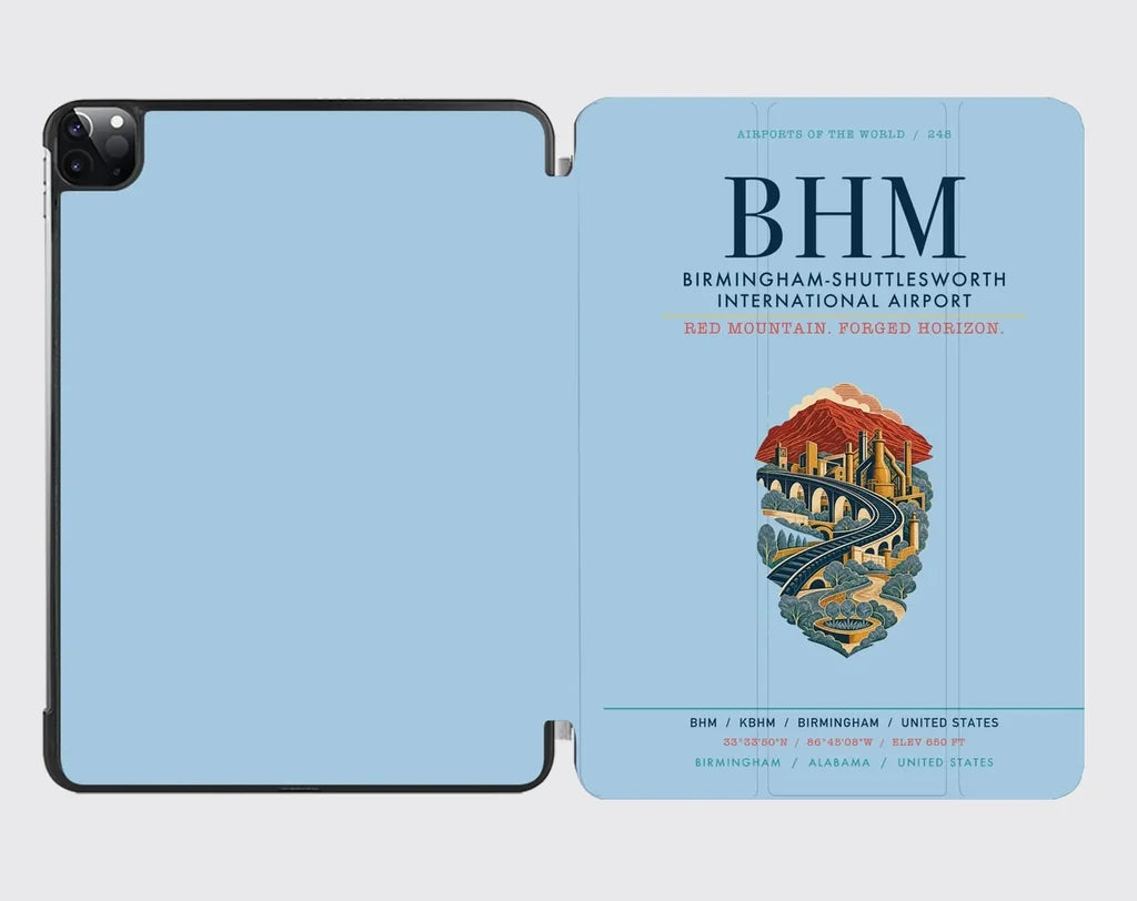 Birmingham-Shuttlesworth International Airport (BHM) design on light blue ipad tablet case