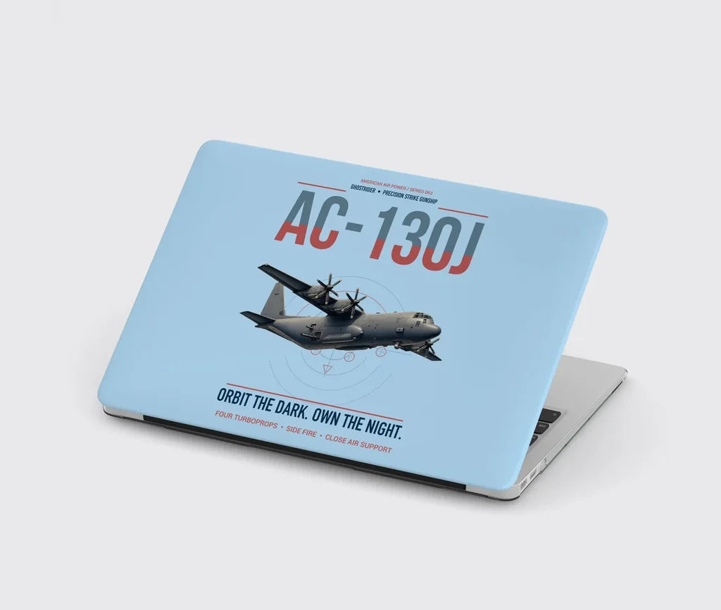 AC-130J Ghostrider design on light blue MacBook case