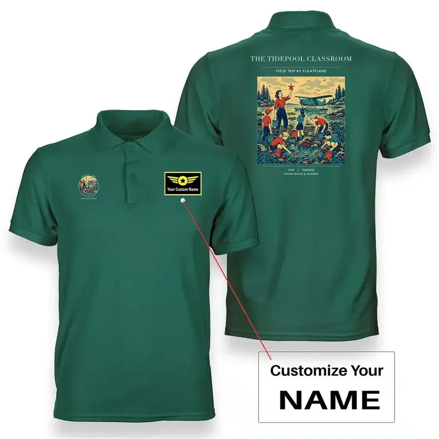 VINTAGE G4366 - The Tidepool Classroom - Double-Side Polo T-Shirt design on green+name