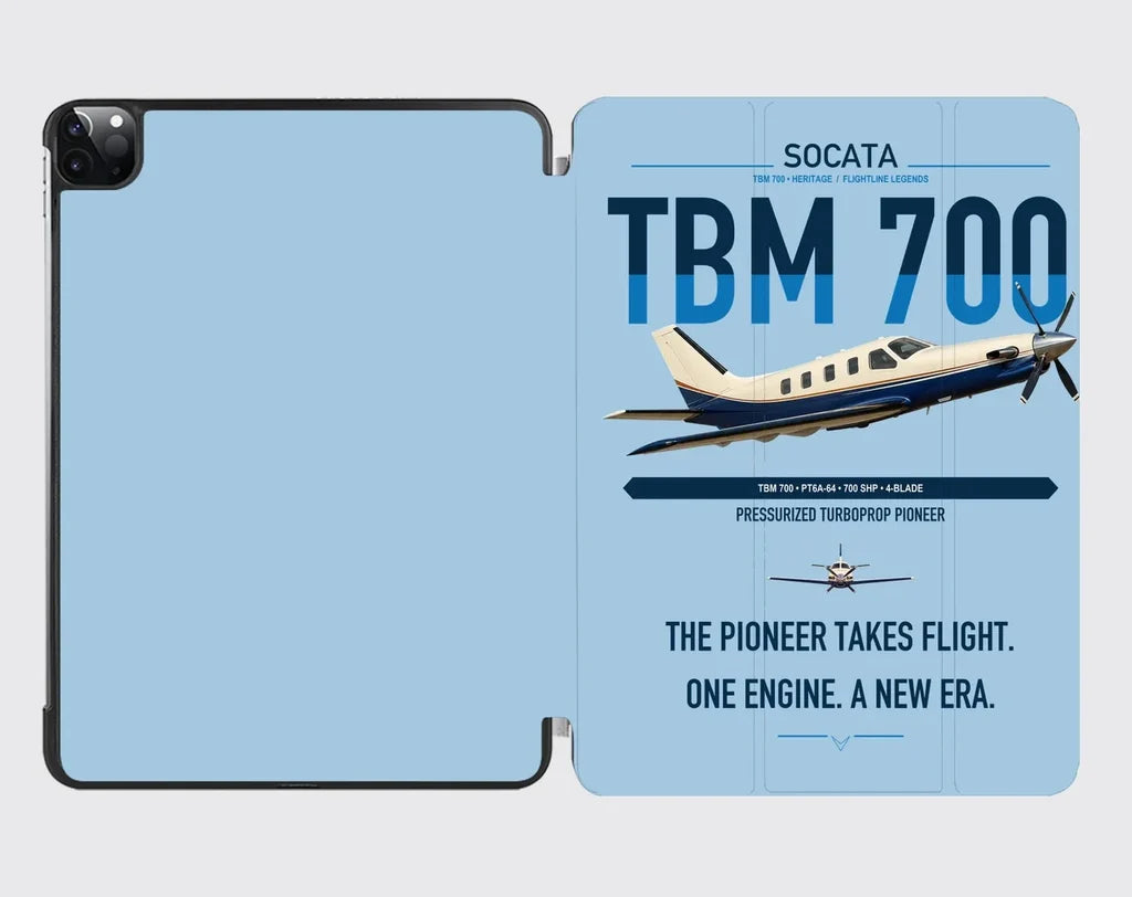 Socata TBM 700 design on light blue ipad tablet case