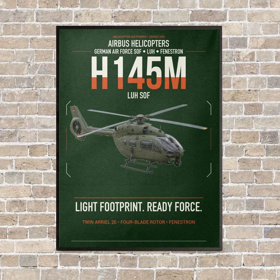 Airbus Helicopters H145M LUH SOF vertical canvas print - framed - dark green background