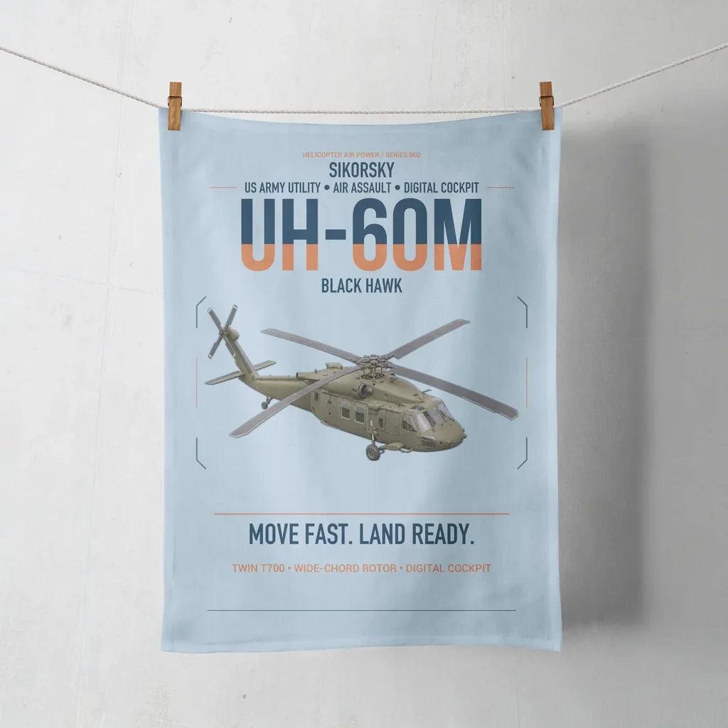 Sikorsky UH-60M Black Hawk design on light blue towel