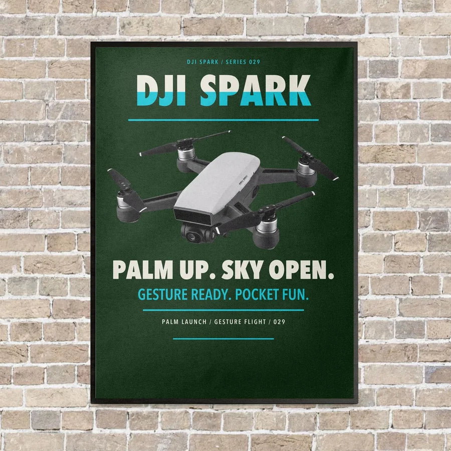 DJI Spark vertical canvas print - framed - dark green background