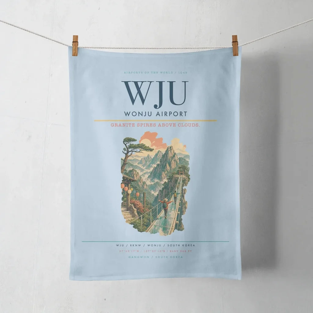 Wonju Airport (WJU) design on light blue towel