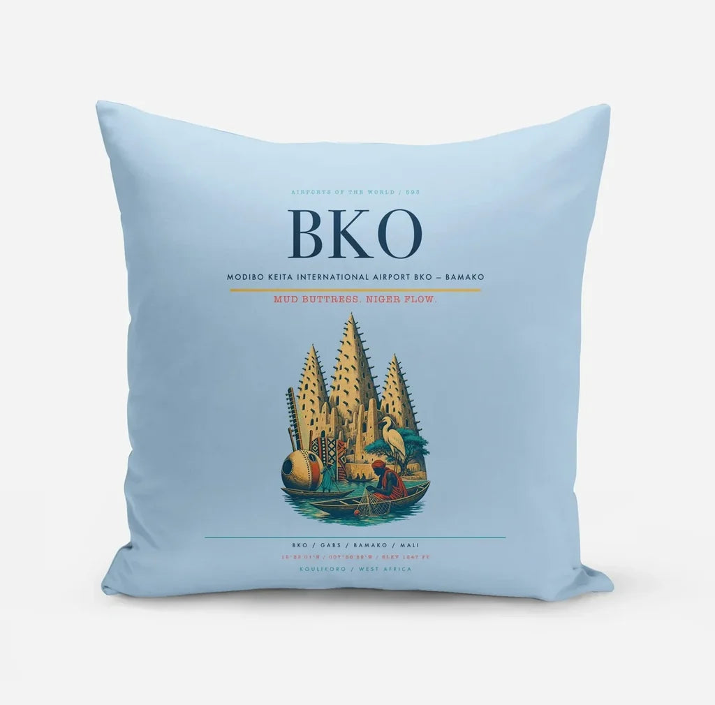 Modibo Keita International Airport (BKO) design on light blue pillow