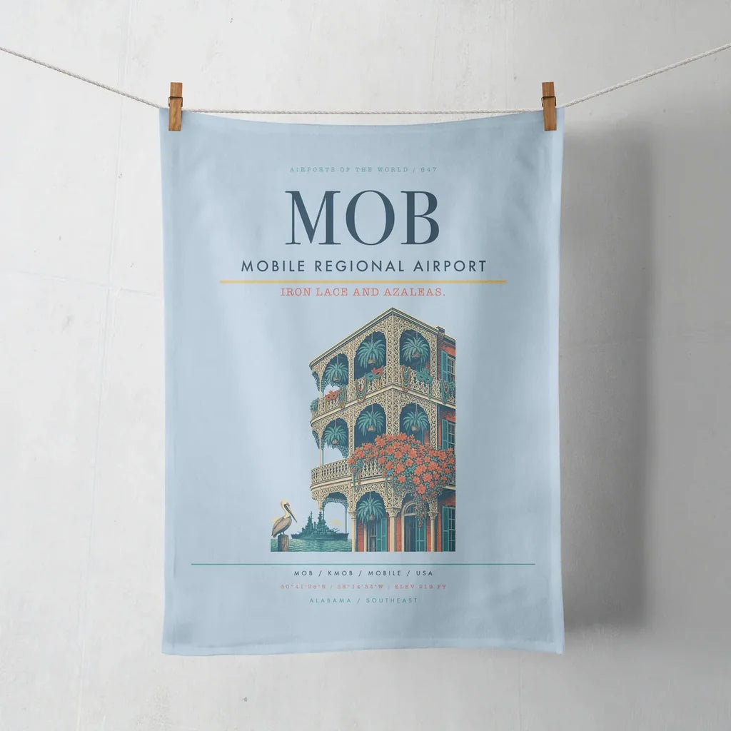 Mobile Regional Airport (MOB) design on light blue towel