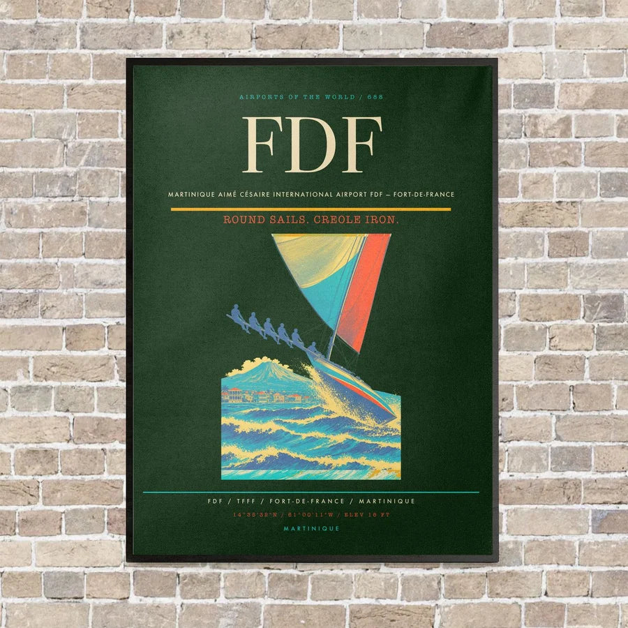Martinique Aimé Césaire International Airport FDF — Fort-de-France vertical canvas print - framed - dark green background