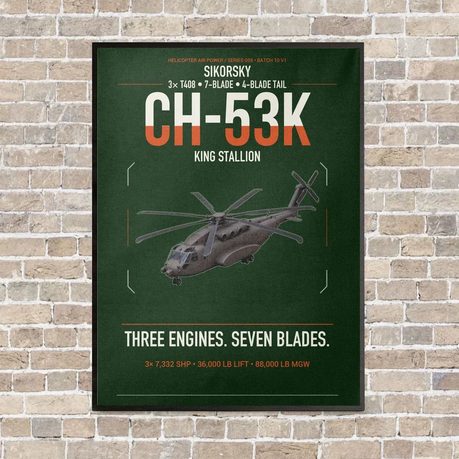 Sikorsky CH-53K King Stallion vertical canvas print - framed - dark green background