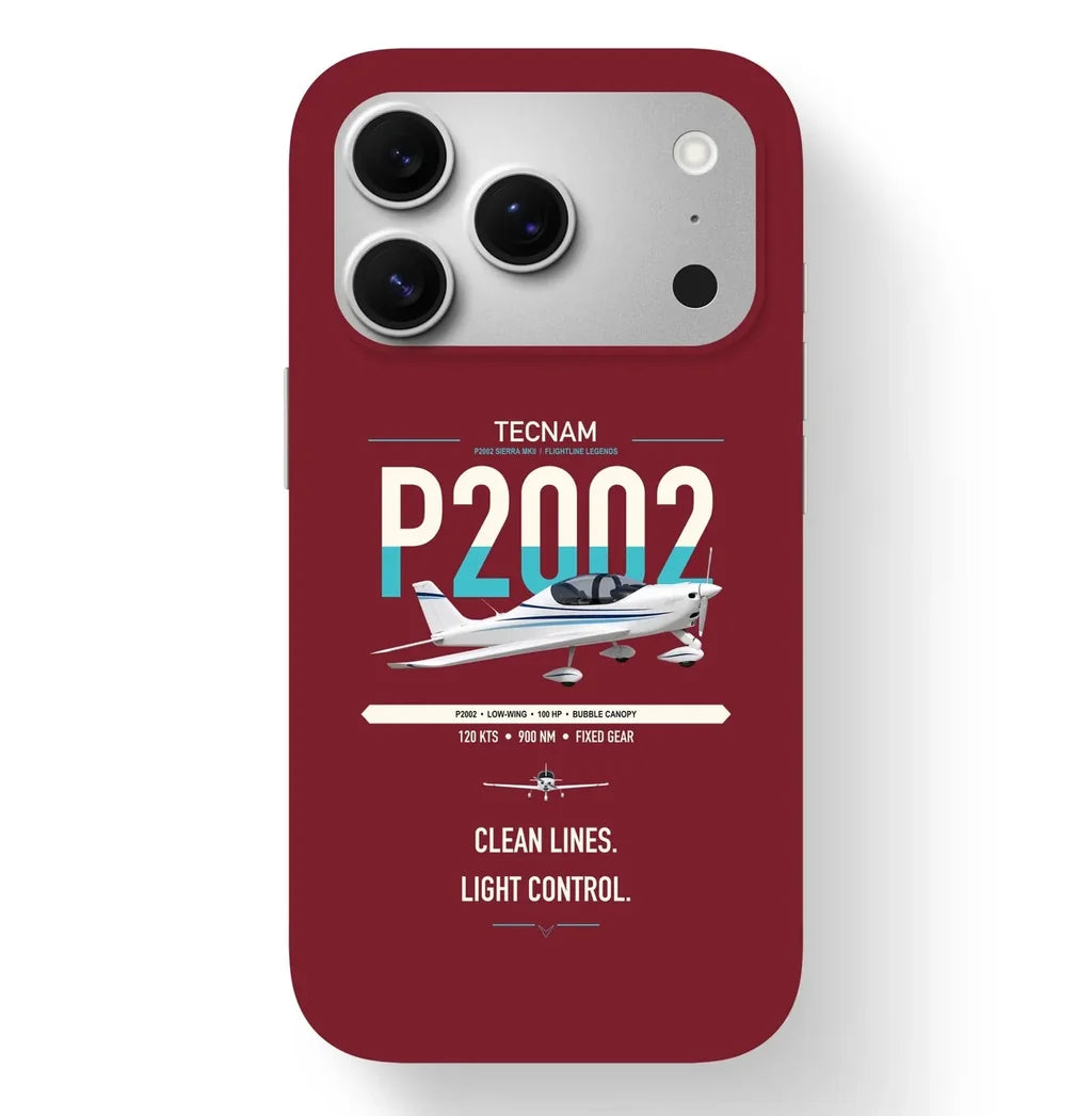 Tecnam P2002 Sierra MkII design on dark red magsafe iphone case, for iPhone 17 Pro