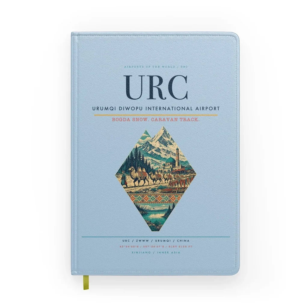 Urumqi Diwopu International Airport (URC) design on light blue notebook