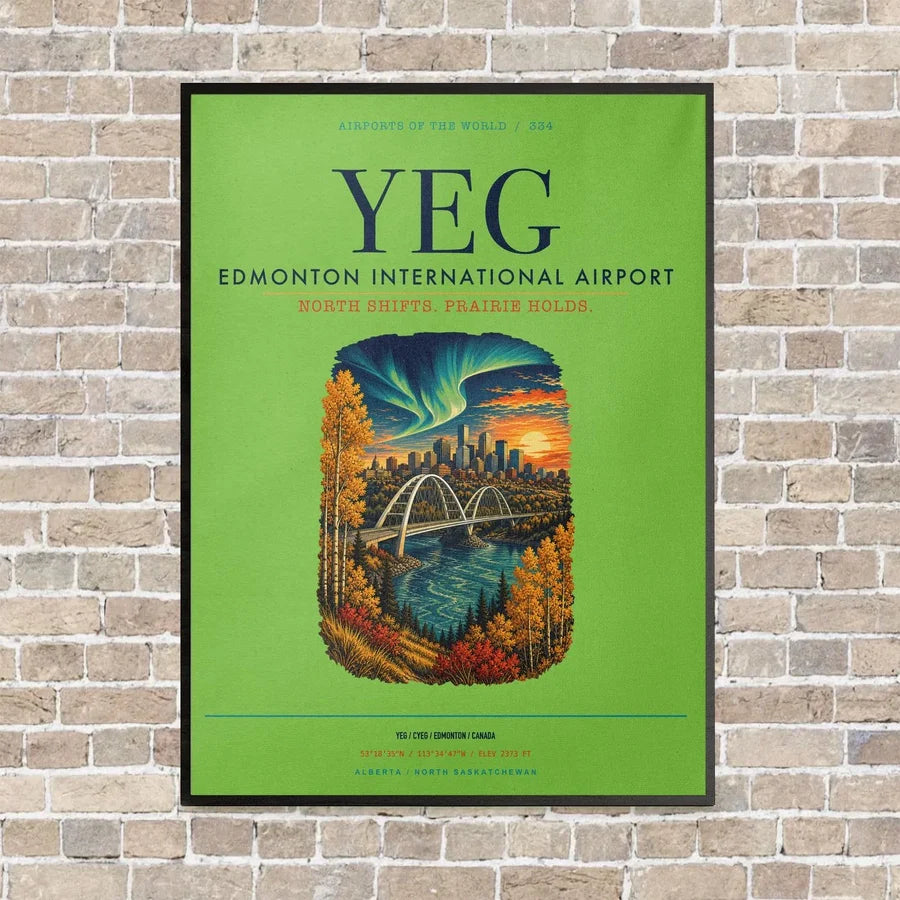 Edmonton International Airport YEG vertical canvas print - framed - light green background