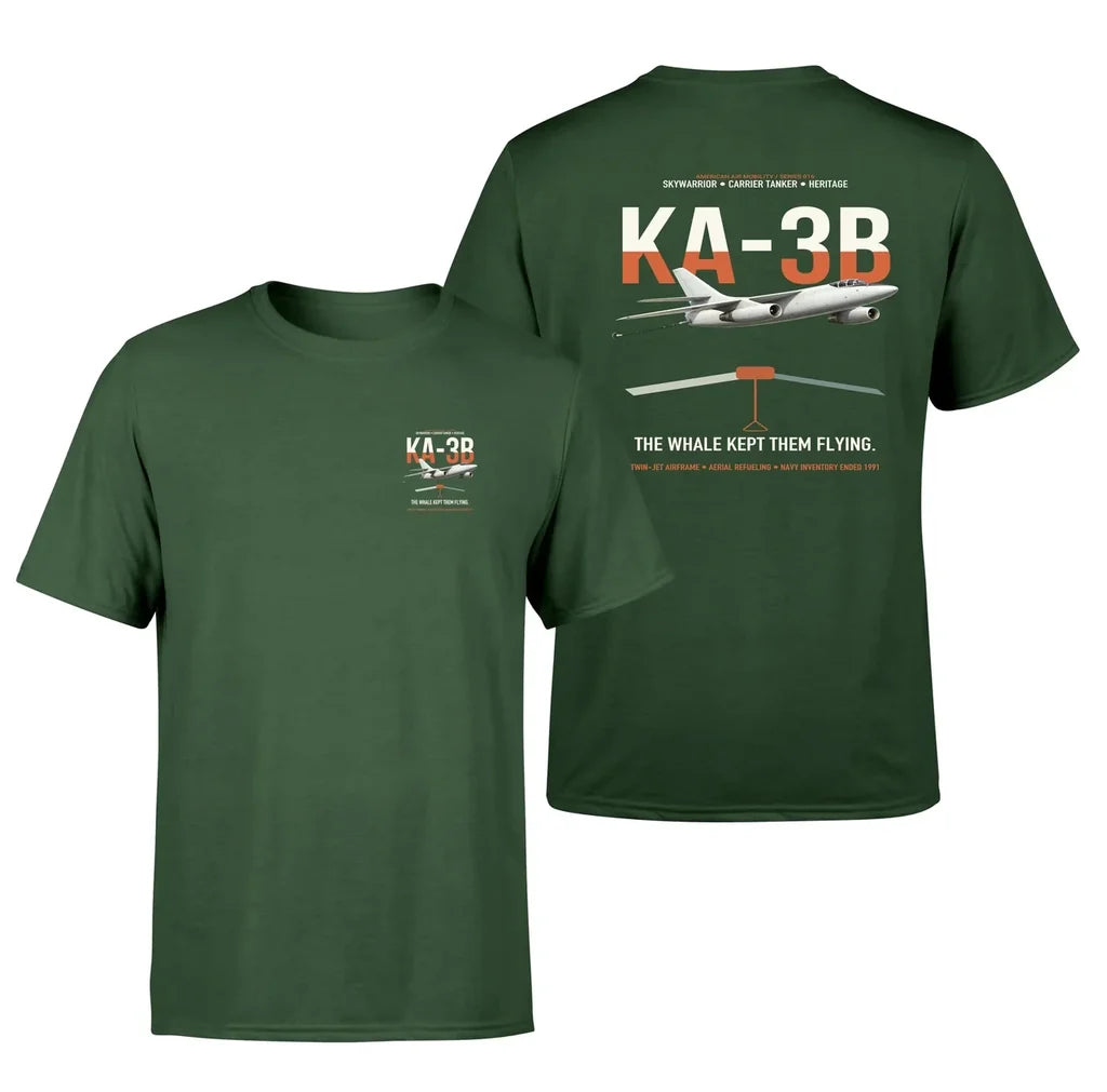 KA-3B Skywarrior design on dark green double-side t-shirt, double-side print