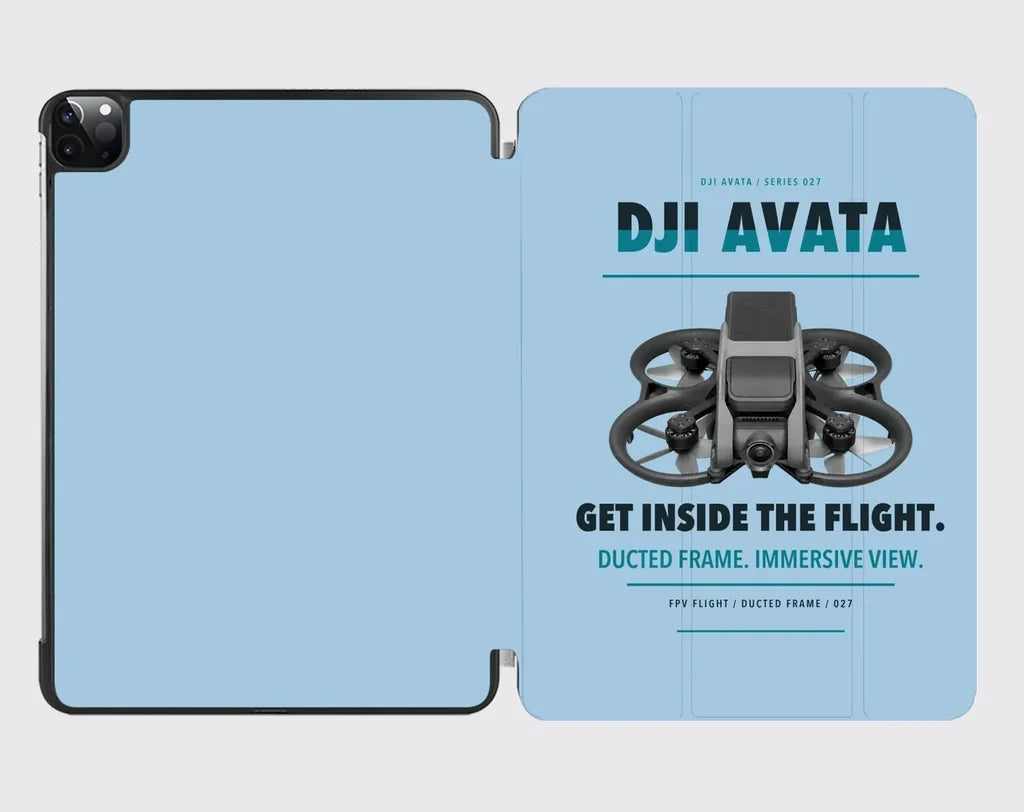 DJI Avata design on light blue ipad tablet case