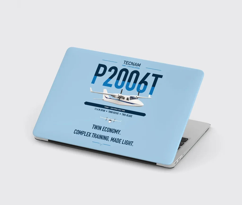 Tecnam P2006T design on light blue MacBook case