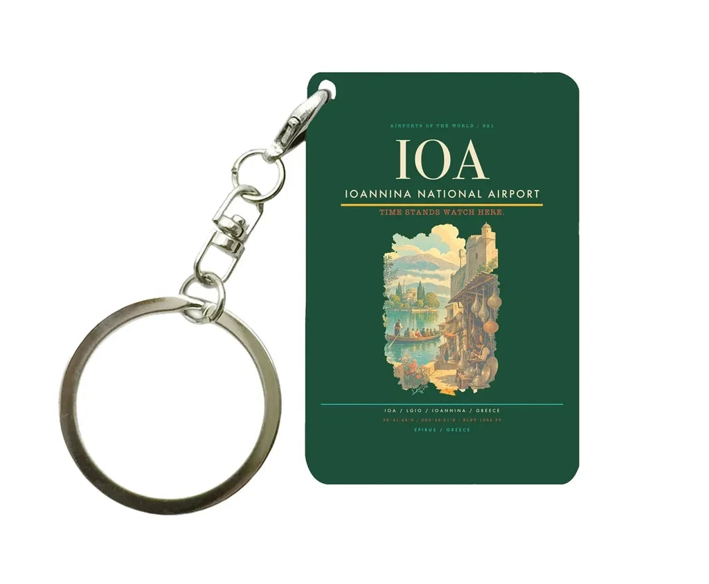 Ioannina National Airport (IOA) design on dark green key chain