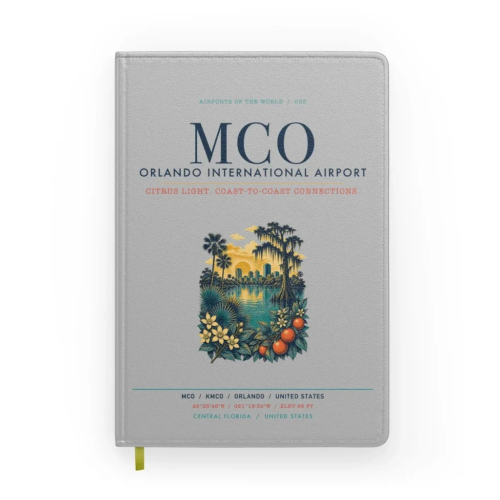 Orlando International Airport (MCO) design on light gray notebook