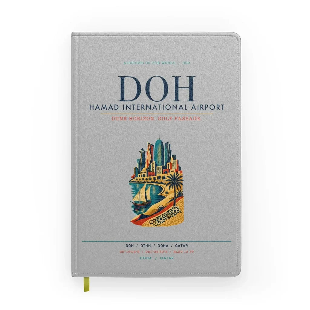 Doha Hamad International Airport (DOH) design on light gray notebook