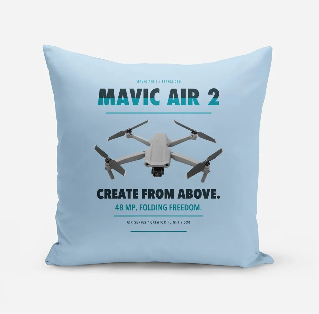 DJI Mavic Air 2 design on light blue pillow