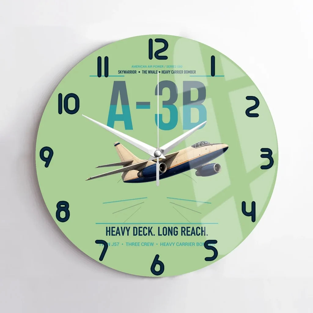 A-3B Skywarrior design on light green no frame wall clock