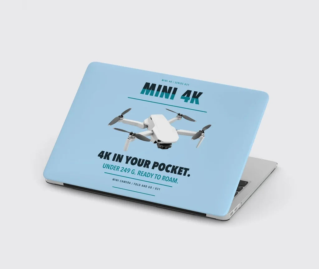 DJI Mini 4K design on light blue MacBook case