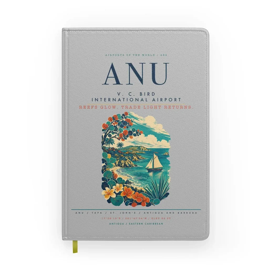 V. C. Bird International Airport (ANU) design on light gray notebook