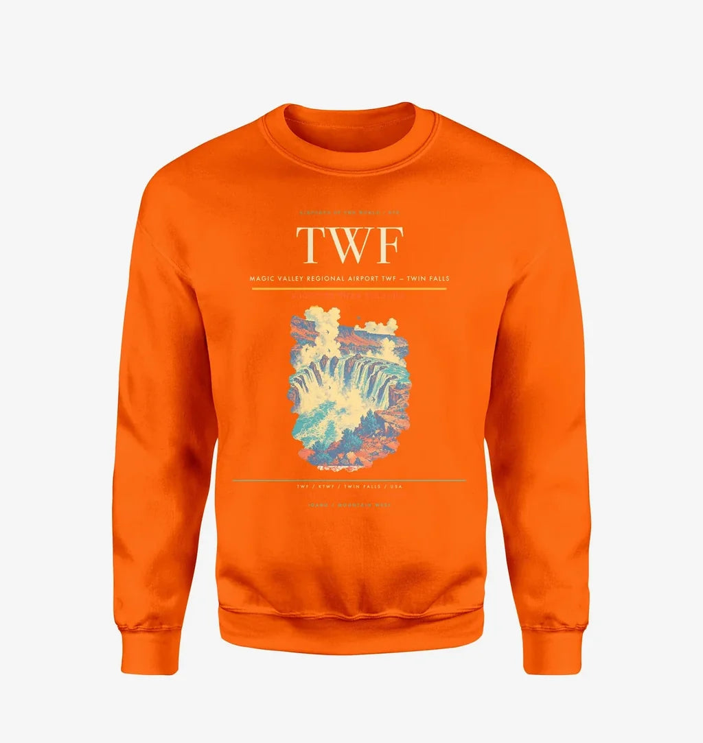 Magic Valley Regional Airport (TWF) design on orange sweatshirt