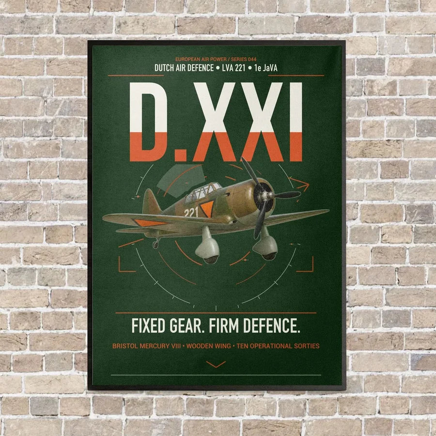 Fokker D.XXI — Dutch LVA aircraft 221 vertical canvas print - framed - dark green background
