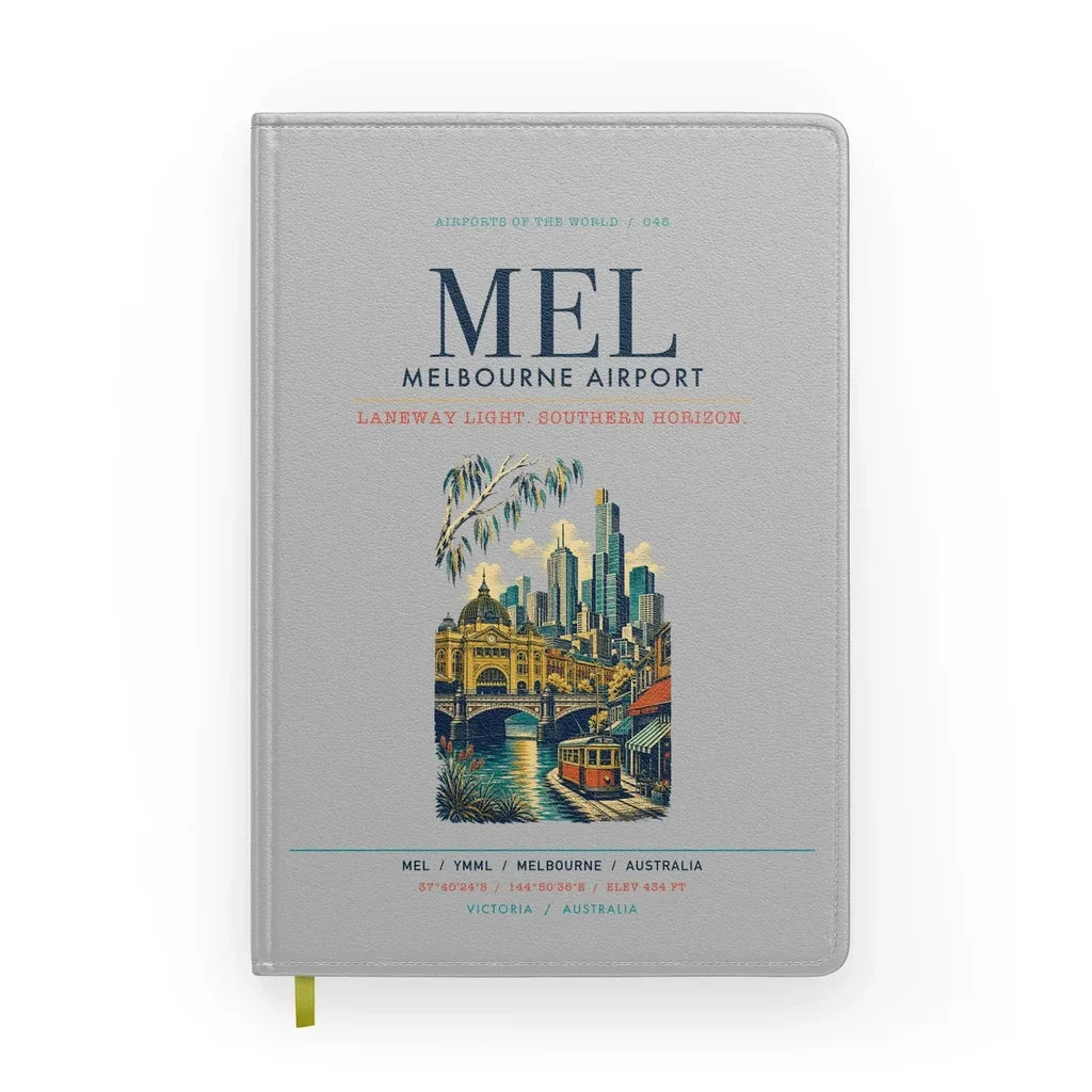Melbourne Airport (MEL) design on light gray notebook