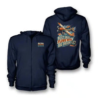Thumbnail for SIGNAL 567 - Built Small Flown With Big Dreams - Zipped Hoodie design on navy blue zipped hoodie