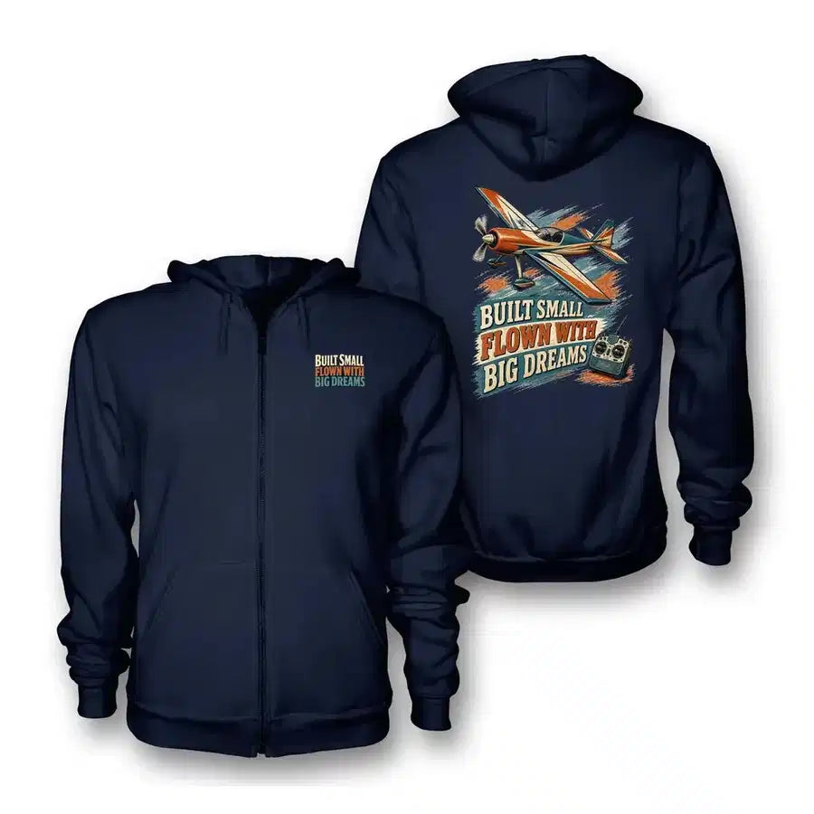 SIGNAL 567 - Built Small Flown With Big Dreams - Zipped Hoodie design on navy blue zipped hoodie