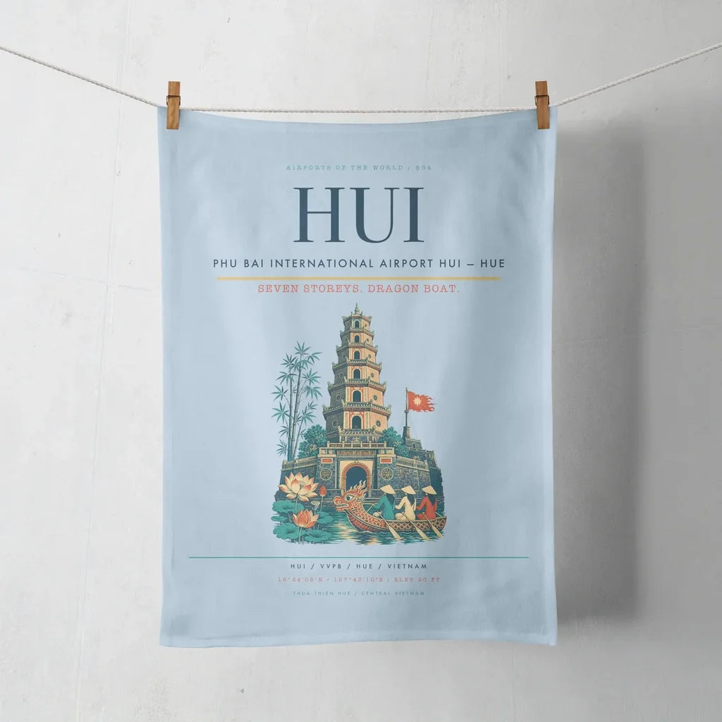 Phu Bai International Airport (HUI) design on light blue towel