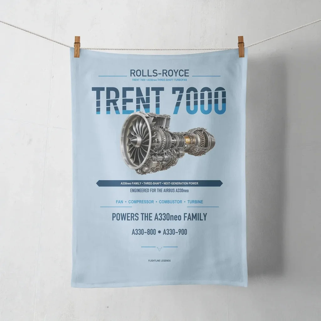 TRENT 7000 design on light blue towel