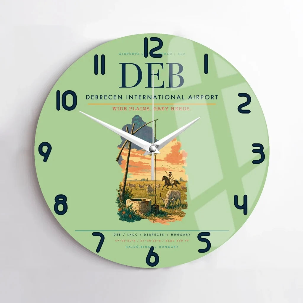 Debrecen International Airport (DEB) design on light green no frame wall clock