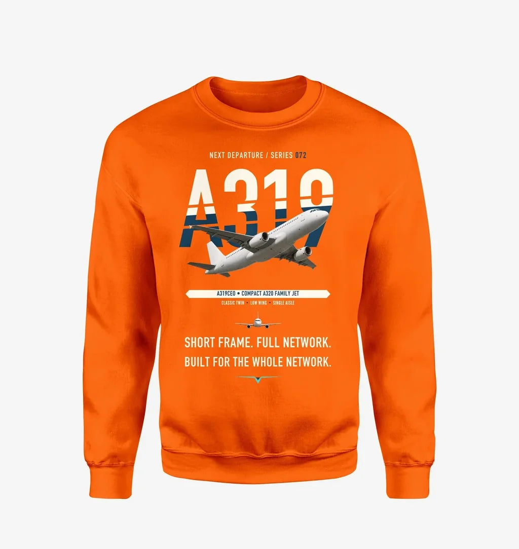 Airbus A319ceo design on orange sweatshirt