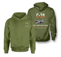 Thumbnail for C-2A Greyhound design on green army double-side hoodie, double-side print