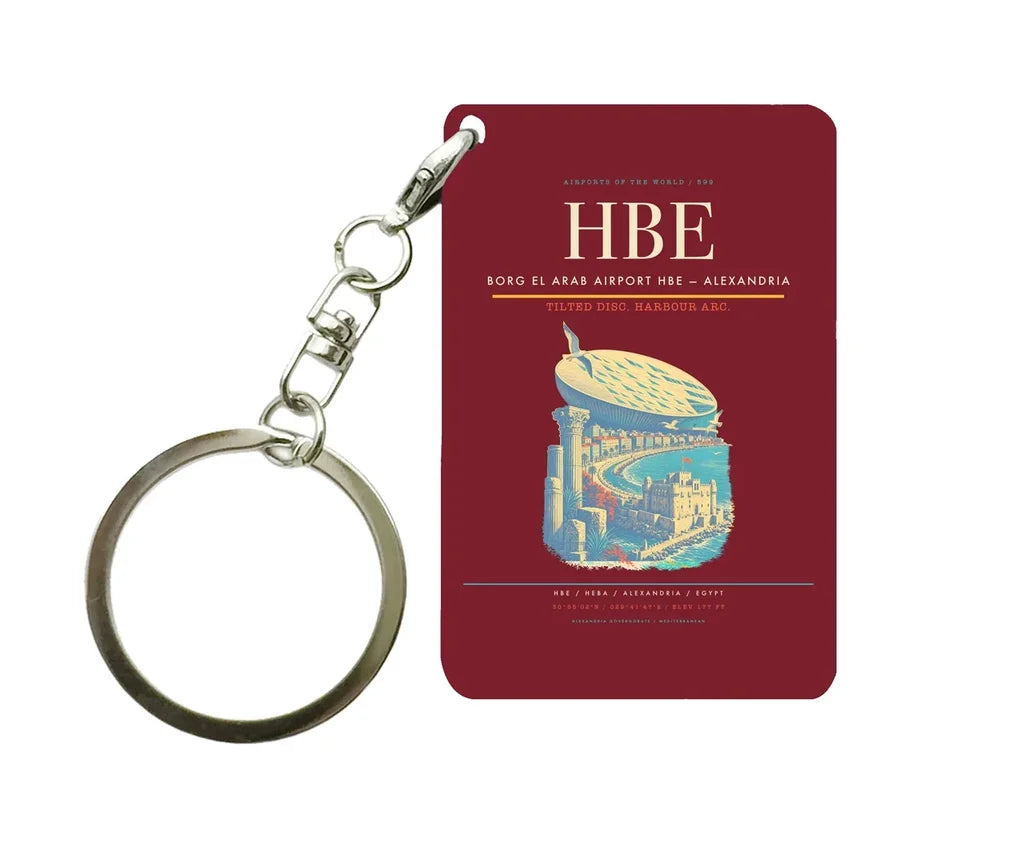Borg El Arab Airport HBE — Alexandria Key Chain design on dark red key chain