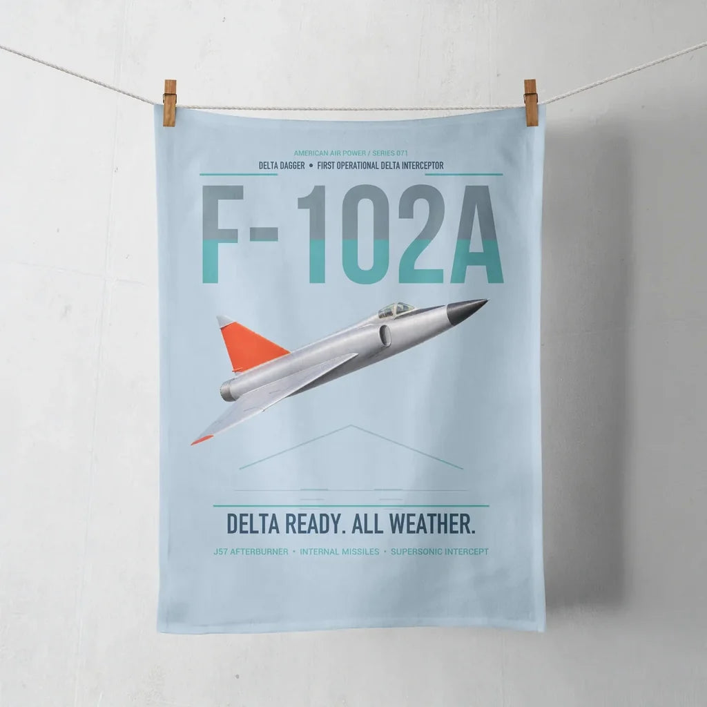 F-102A Delta Dagger design on light blue towel