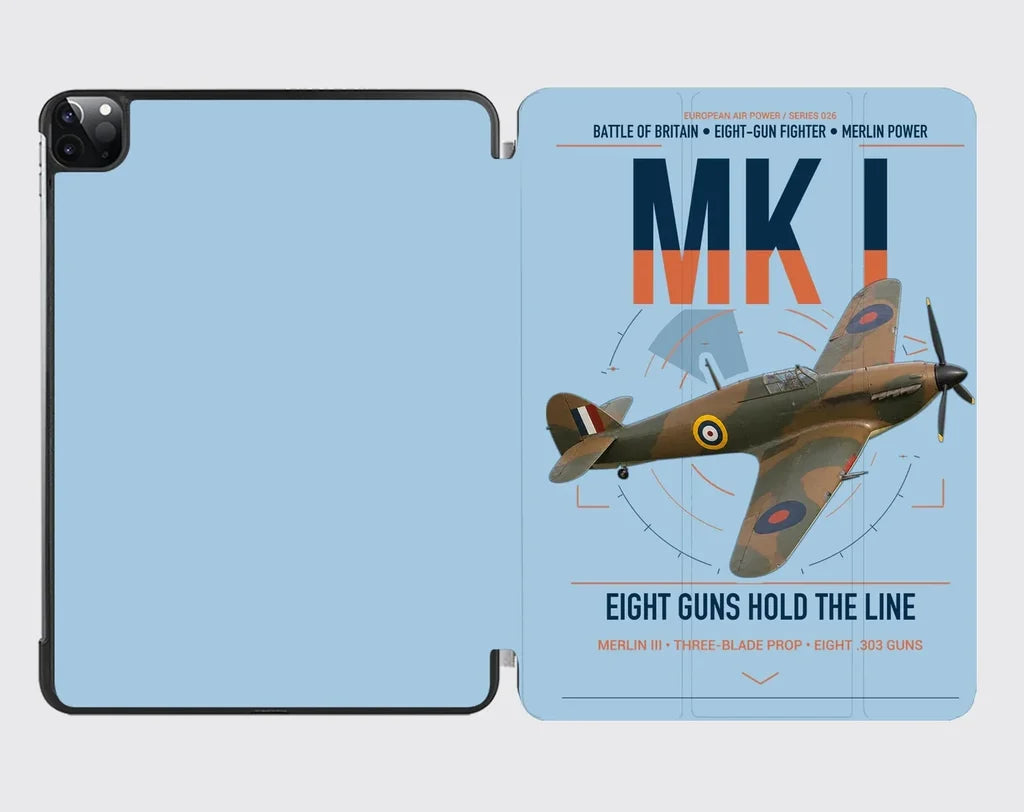Hawker Hurricane Mk I design on light blue ipad tablet case