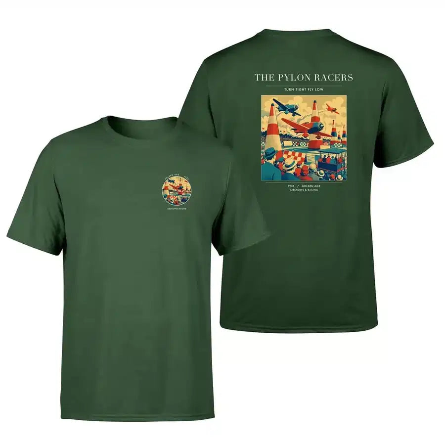 VINTAGE G4046 - The Pylon Racers - Double-Side T-Shirt design on darkgreen double side t shirt