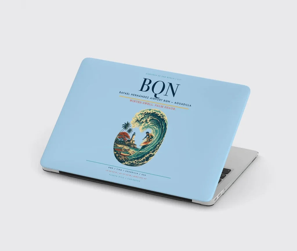 Rafael Hernández Airport (BQN) design on light blue MacBook case